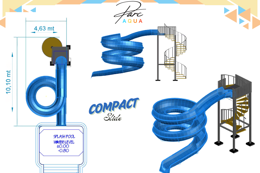 Dar alanlarda kullanılan compact slide veya dönel kaydırak olarak bilinen bir su kaydırağı çeşidi. Dar alanlarda vazgeçilmez bir su kaydırağı