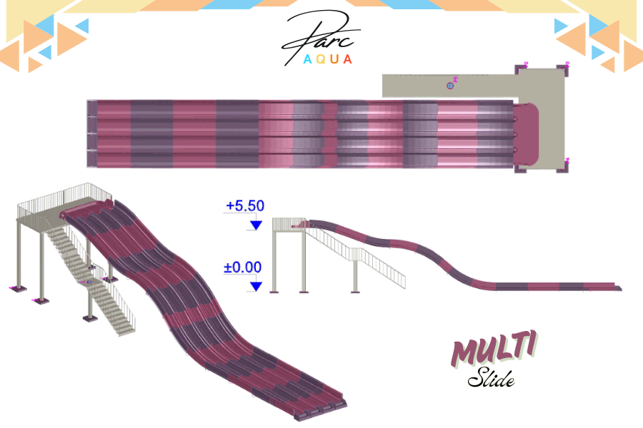 mat ile yarış yapma imkanı olan kulvarlı su kaydırağı projesi