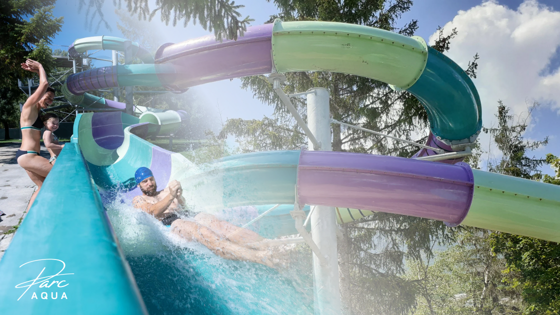 Aquaviva Aquaparc Embrun Water Slides France Aquaviva Aquaparc Embrun RTM green purple blue fiberglass water slides family fun