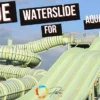 Parc Aqua waterslide guide cover featuring multi-tube enclosed slides, open racer lanes and fiberglass aquapark installations under clear skies