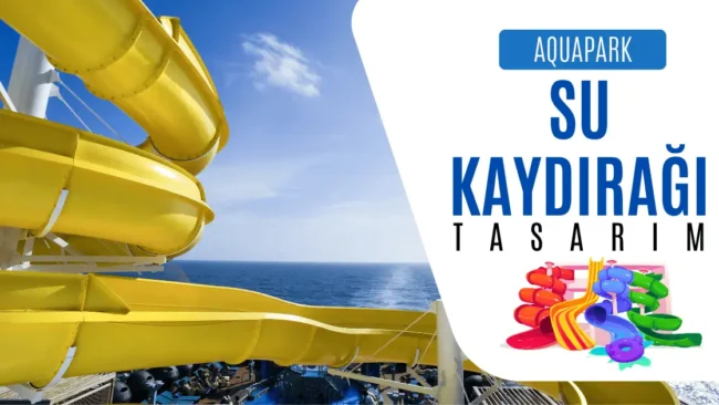 Bright yellow turning body slide featuring "Water Slide Design" by Parcaqua—durable fiberglass water slides for commercial use.