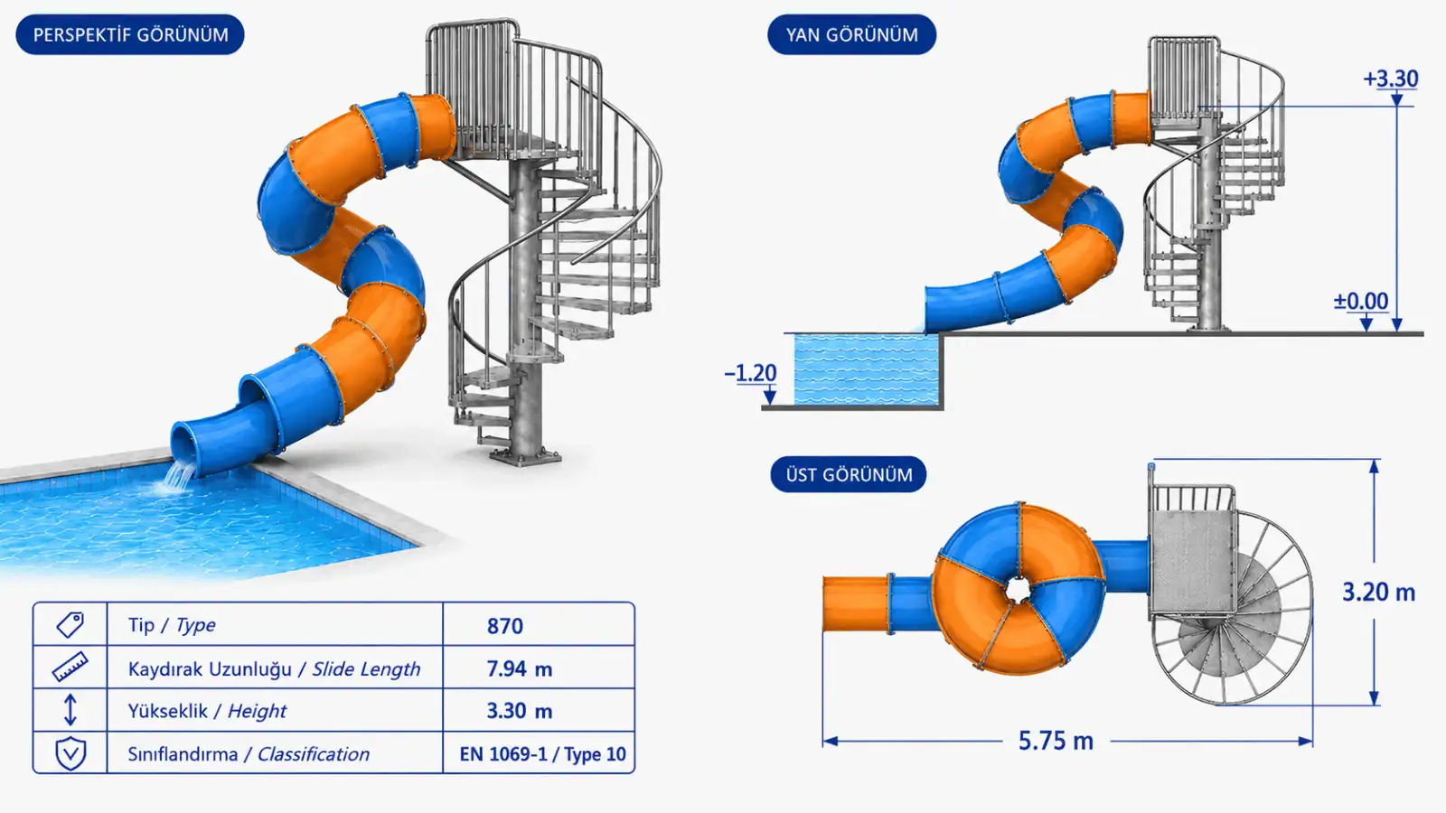 Mini tube water slide technical image